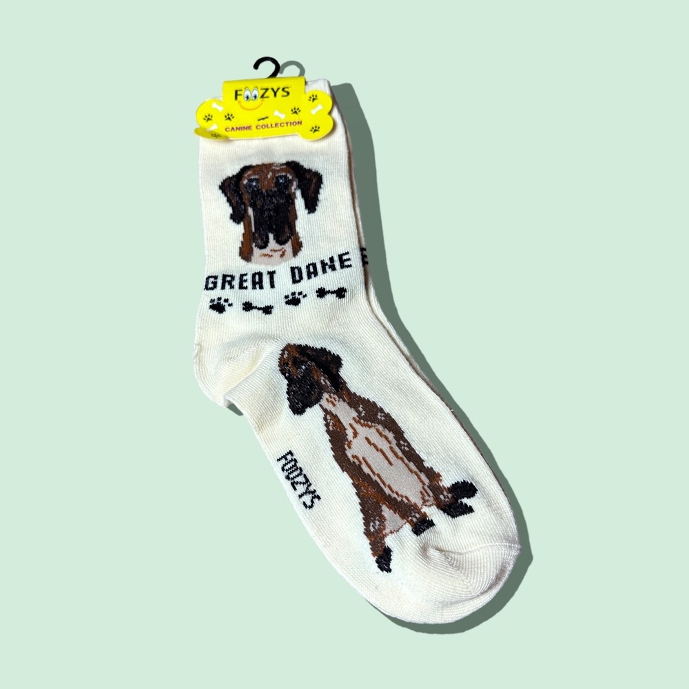 NWT Foozy’s Canine Collection Great Dane Cream Socks Size 9-11